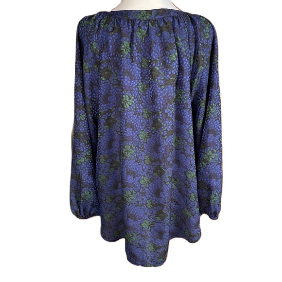 Ann Taylor Women’s Blue Floral Puff Sleeve Keyhole Blouse Top Large - Picture 2 of 9